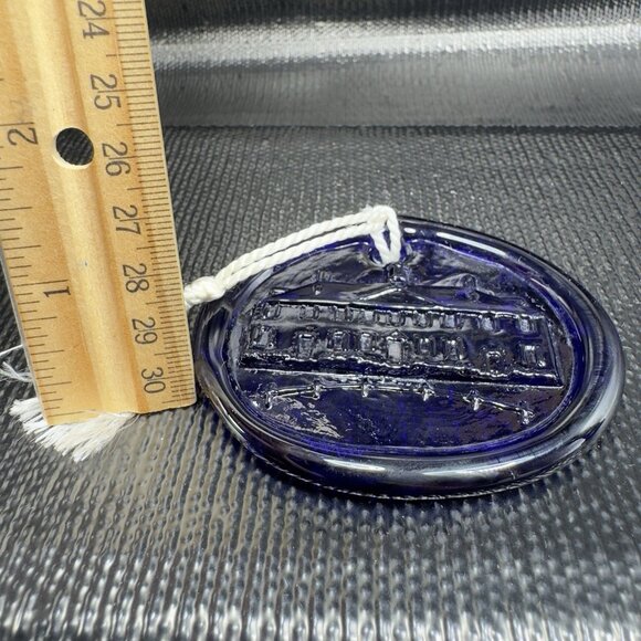 Blenko Mount Vernon Glass Suncatcher Ornament Dark Cobalt Blue Embossed VTG - Picture 4 of 10